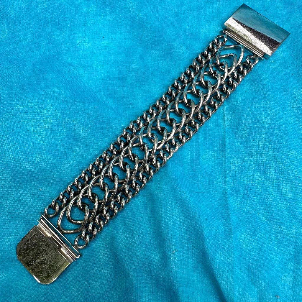 Chunky Vintage Silver Toned Signed Marino Bracelet